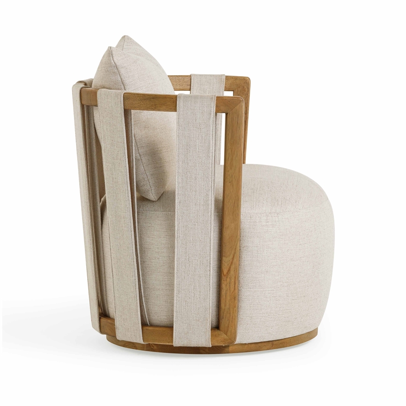 Pemberly Row Contemporary Upholstered Cream Textured Weave Swivel Chair