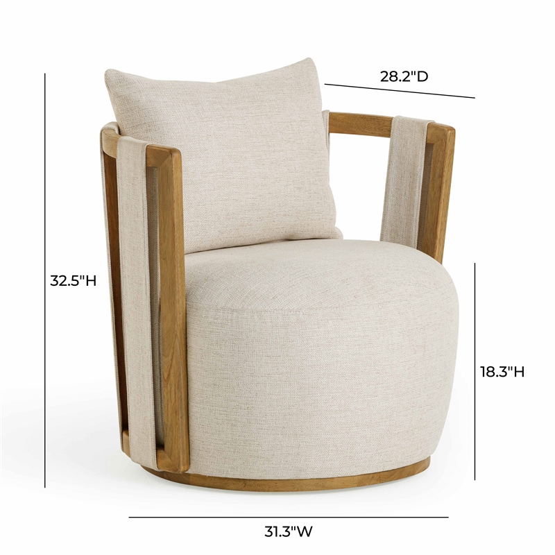 Pemberly Row Contemporary Upholstered Cream Textured Weave Swivel Chair