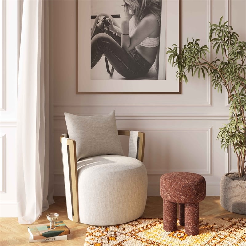 Pemberly Row Contemporary Upholstered Cream Textured Weave Swivel Chair