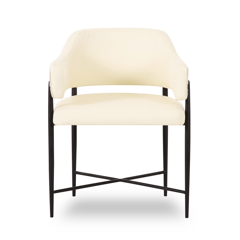 Pemberly Row Contemporary Cream Vegan Leather 2-Tone Dining Chair