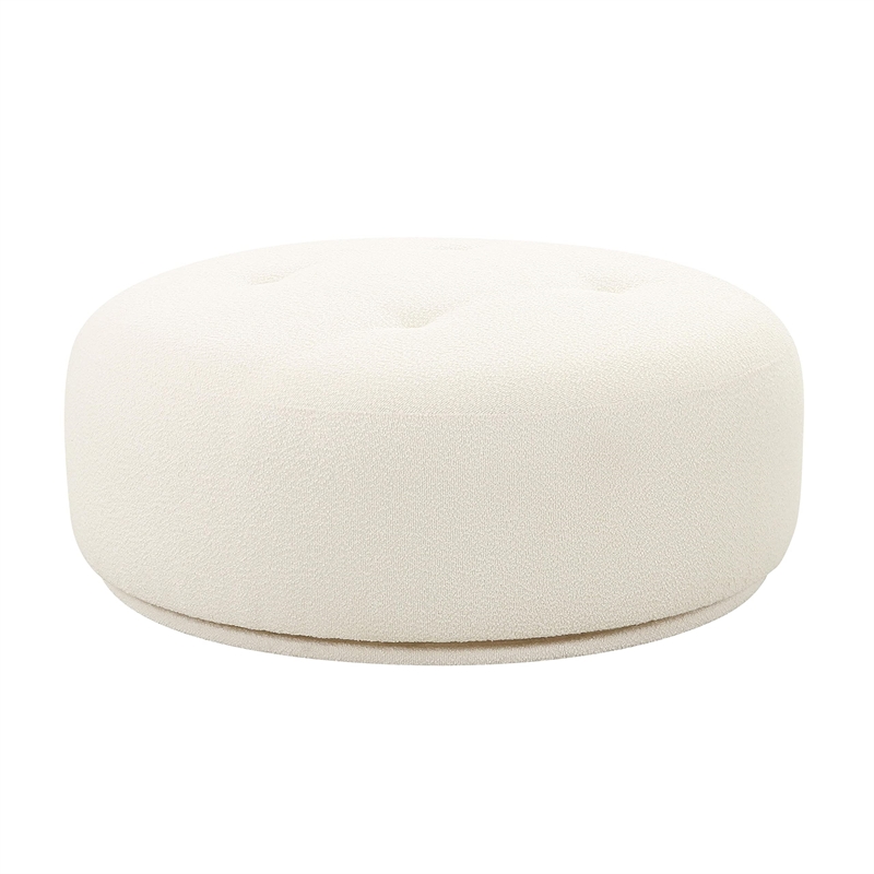 Pemberly Row Handmade Transitional Cream Boucle Swivel Ottoman