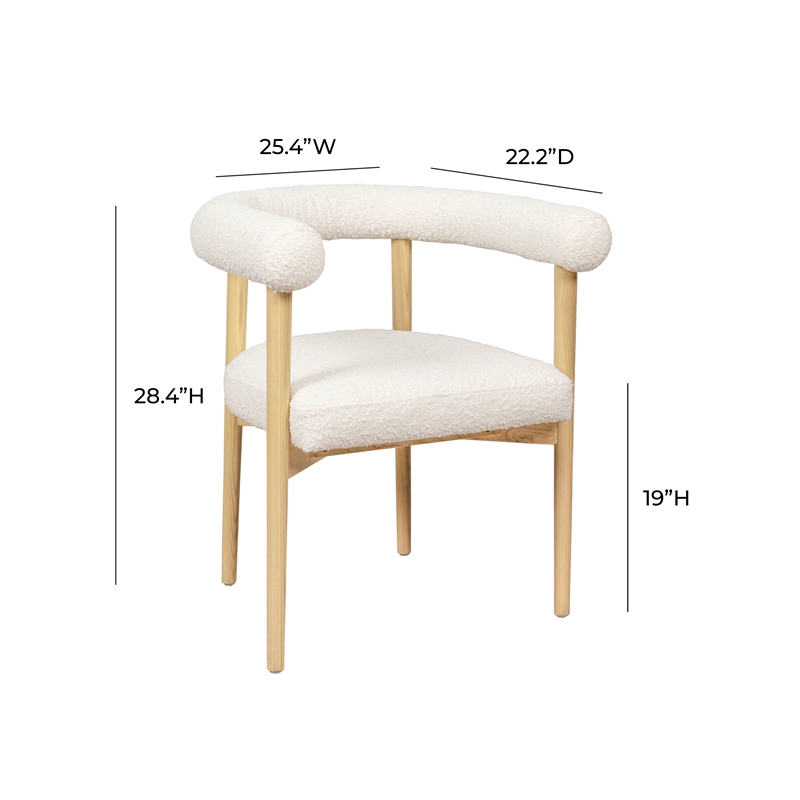 Pemberly Row Handmade Transitional Cream Boucle Dining Chair