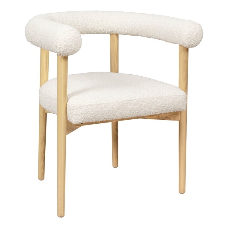 Pemberly Row Handmade Transitional Cream Boucle Dining Chair