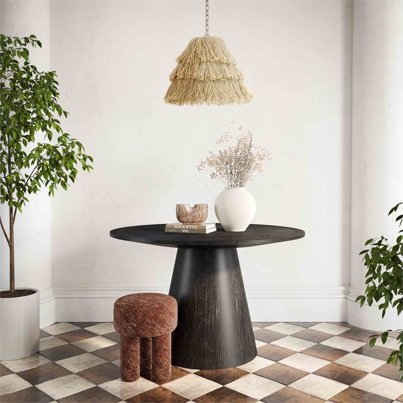 Pemberly Row Handmade Transitional Black Oak Round Dining Table