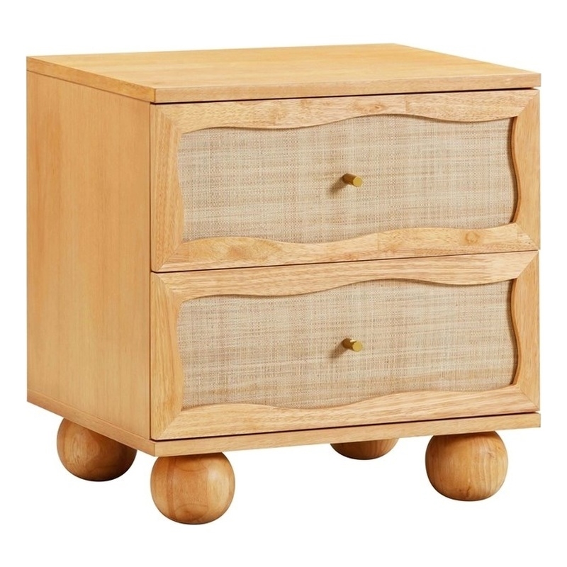 Pemberly Row Contemporary Natural Wood & Rattan Wavy Nightstand