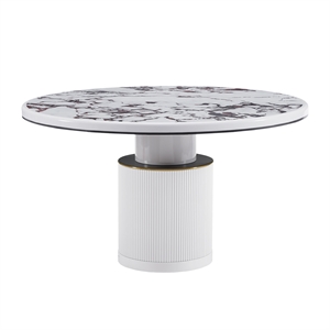 Pemberly Row Transitional Round Marble & Wood Dining Table in White