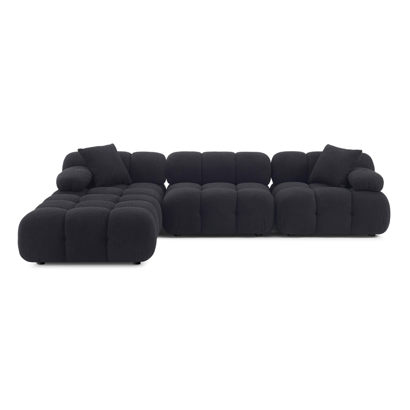 Pemberly Row Black Vegan Shearling 4-piece Modular Sectional