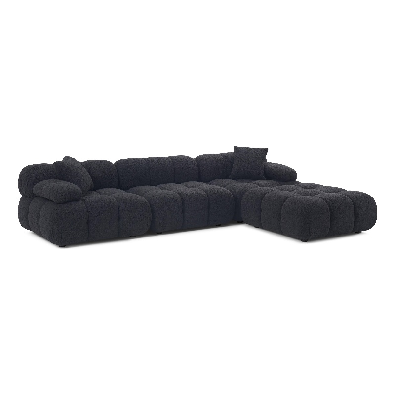 Pemberly Row Black Vegan Shearling 4-piece Modular Sectional