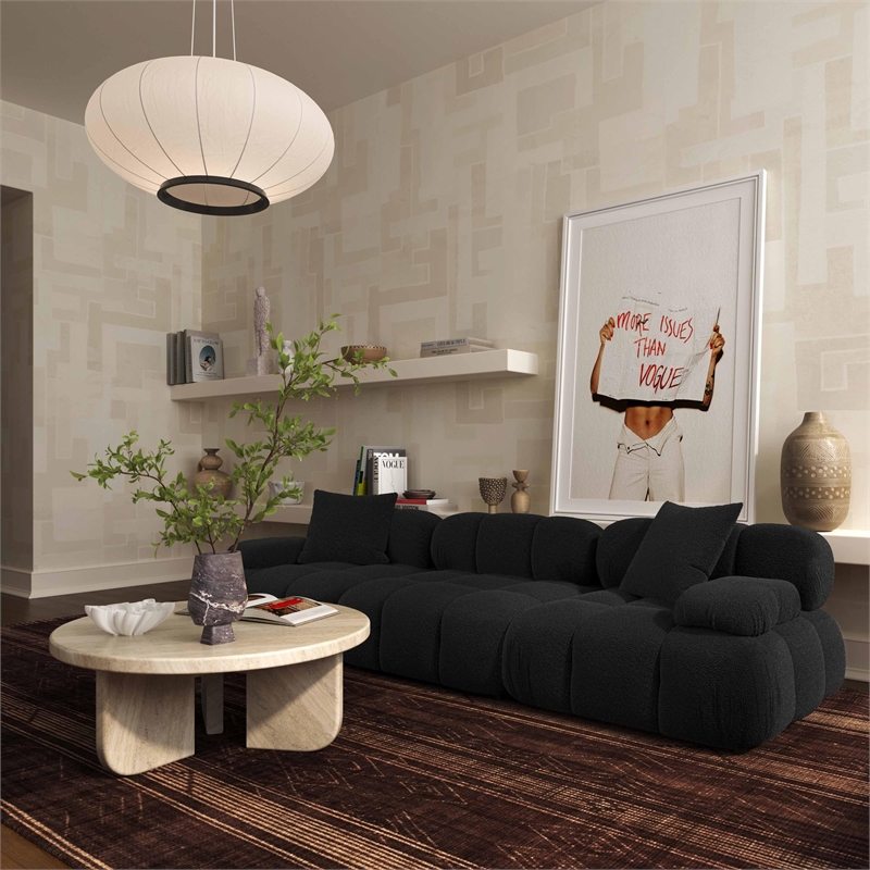 Pemberly Row Contemporary Black Vegan Shearling Modular Loveseat