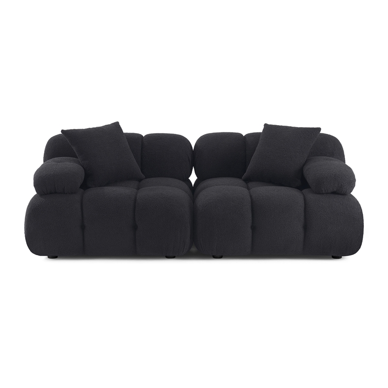 Pemberly Row Contemporary Black Vegan Shearling Modular Loveseat