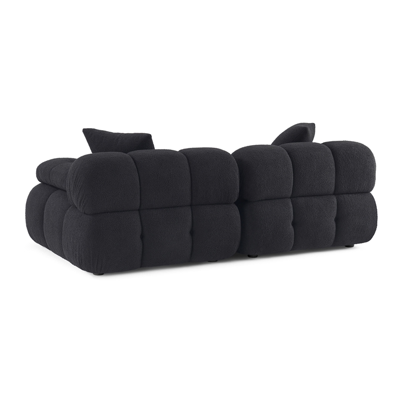 Pemberly Row Contemporary Black Vegan Shearling Modular Loveseat