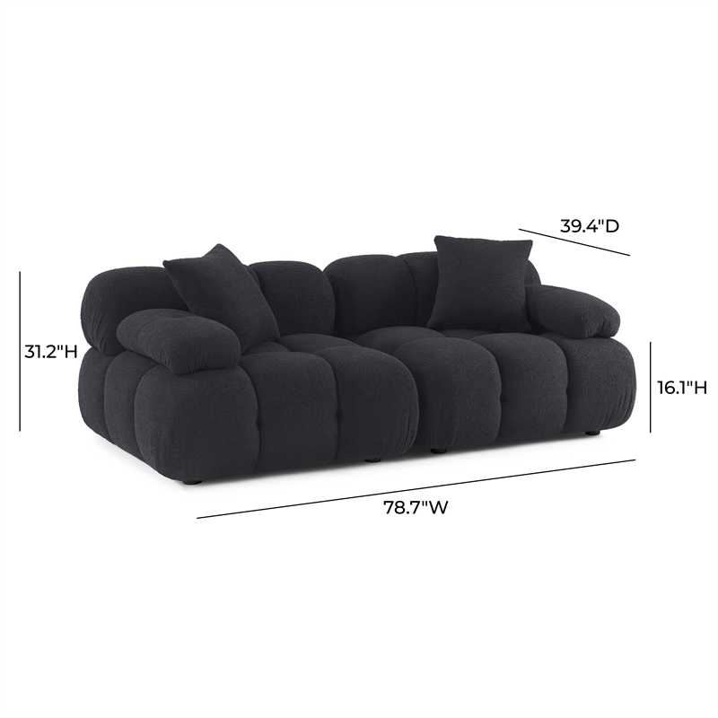 Pemberly Row Contemporary Black Vegan Shearling Modular Loveseat