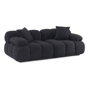 Pemberly Row Contemporary Black Vegan Shearling Modular Loveseat
