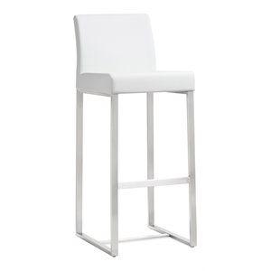 Pemberly Row 30.7&quot Contemporary Fabric Bar Stools in White (Set of 2)