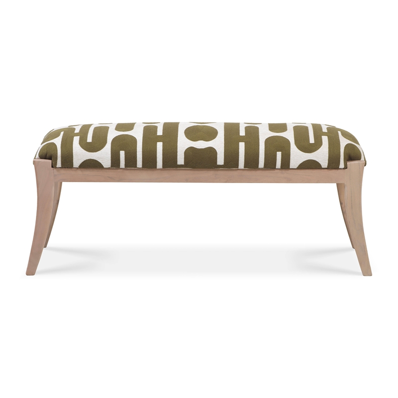 Pemberly Row Contemporary Olive & White Embroidered Cotton Bench