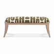 Pemberly Row Contemporary Olive & White Embroidered Cotton Bench