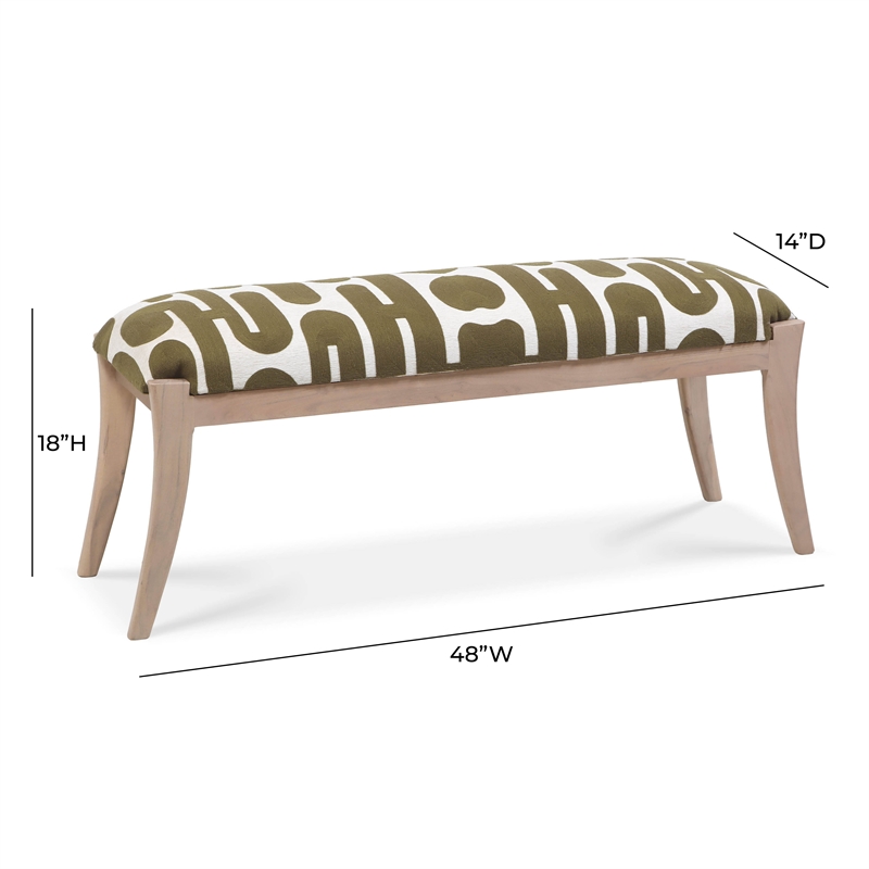Pemberly Row Contemporary Olive & White Embroidered Cotton Bench