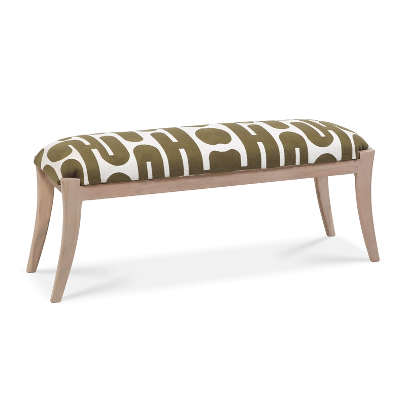 Pemberly Row Contemporary Olive & White Embroidered Cotton Bench