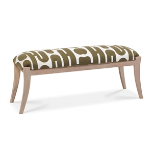 Pemberly Row Contemporary Olive & White Embroidered Cotton Bench