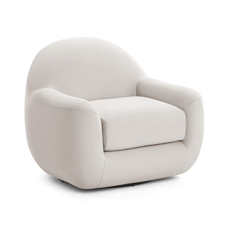 Pemberly Row Contemporary Cream Velvet Swivel Chair - 36