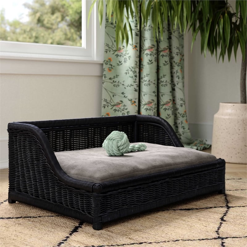 Pemberly Row Modern / Contemporary Black Finish Rattan Small Pet Bed