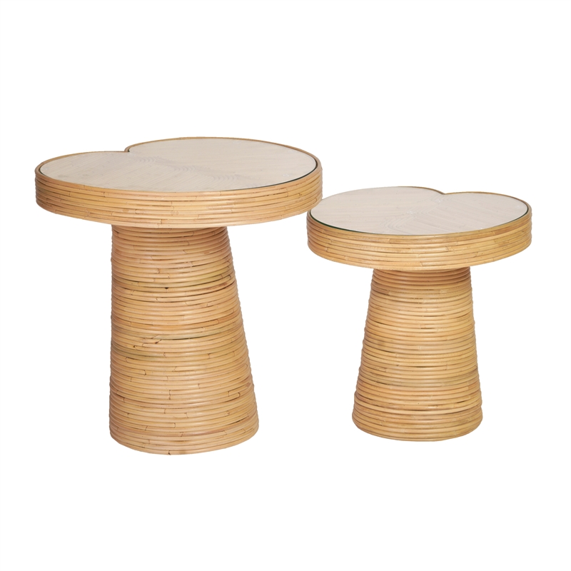 Pemberly Row Handmade Contemporary Tall Lilypad Rattan Side Table