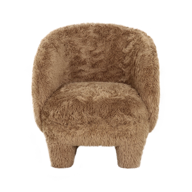 Pemberly Row Transitional Dark Taupe Vegan Shearling Accent Chair