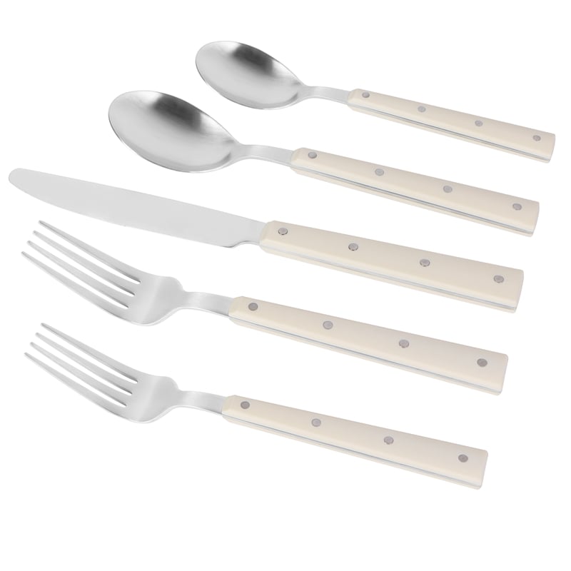 Pemberly Row Cream and Stainless Steel Flatware - Set of 20 Pieces