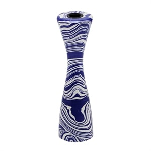 Pemberly Row Contemporary Resin Large Candlestick in Blue/White