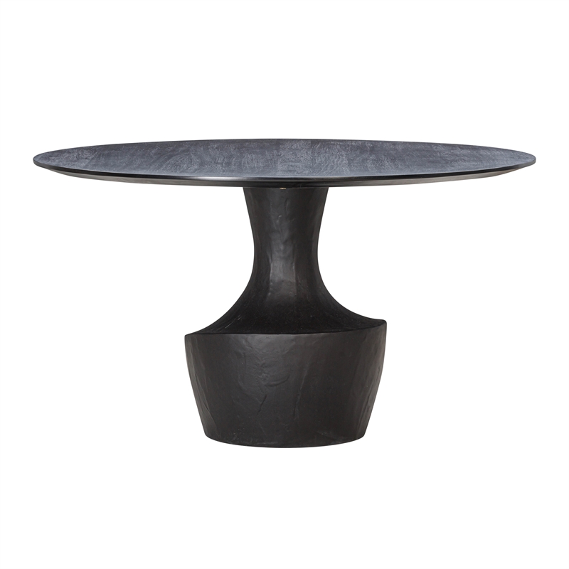 Pemberly Row Contemporary Black Acacia & Faux Plaster Dining Table