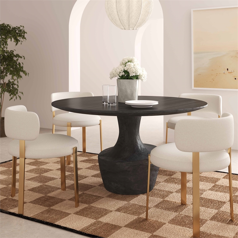 Pemberly Row Contemporary Black Acacia & Faux Plaster Dining Table