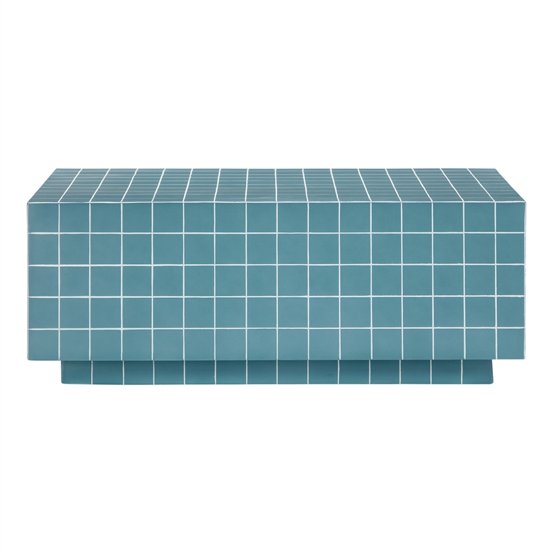 Pemberly Row Contemporary Blue Tile Indoor / Outdoor Coffee Table