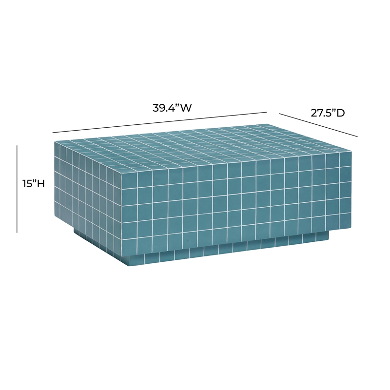 Pemberly Row Contemporary Blue Tile Indoor / Outdoor Coffee Table