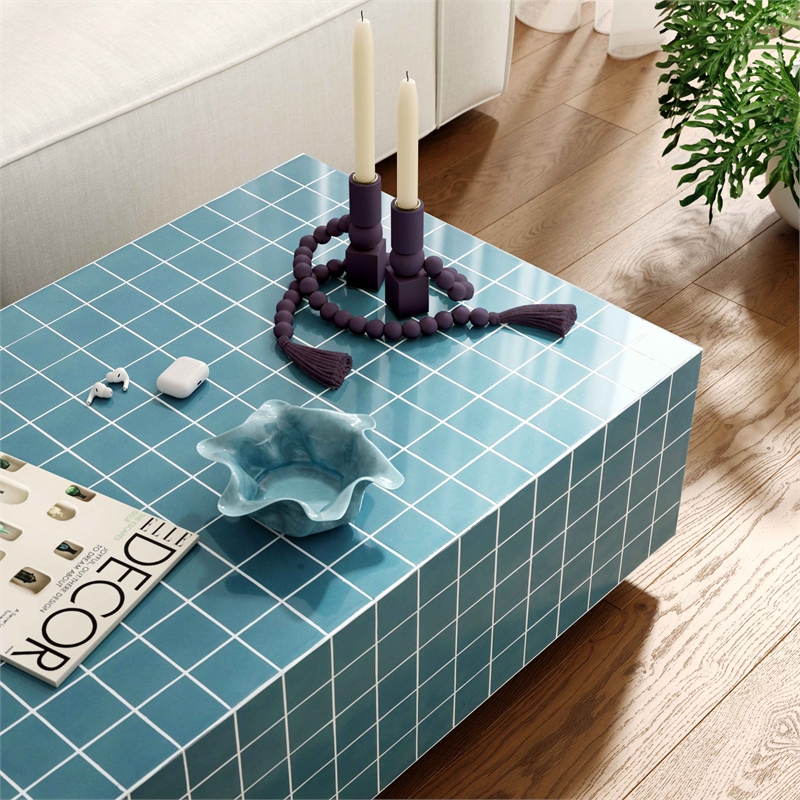 Pemberly Row Contemporary Blue Tile Indoor / Outdoor Coffee Table