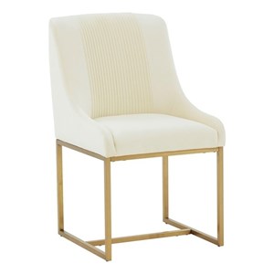 Pemberly Row Handmade Transitional Cream Pleated Velvet Dining Chair