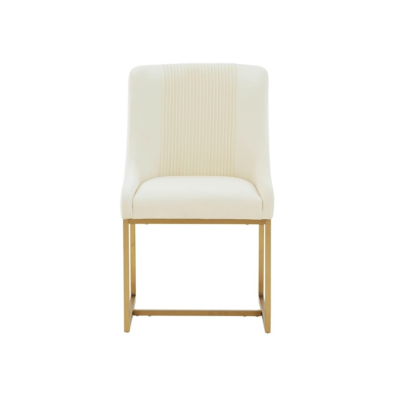 Pemberly Row Handmade Transitional Cream Pleated Velvet Dining Chair