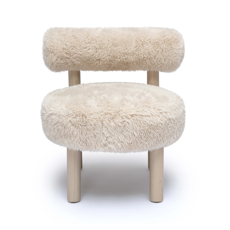 Pemberly Row Contemporary Natural Vegan Shearling Accent Chair