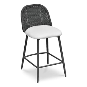 Pemberly Row Contemporary Black Rattan Performance Fabric Counter Stool