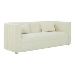 Pemberly Row 29.1&quotH Modern Velvet Upholstered/Wood Sofa in Cream