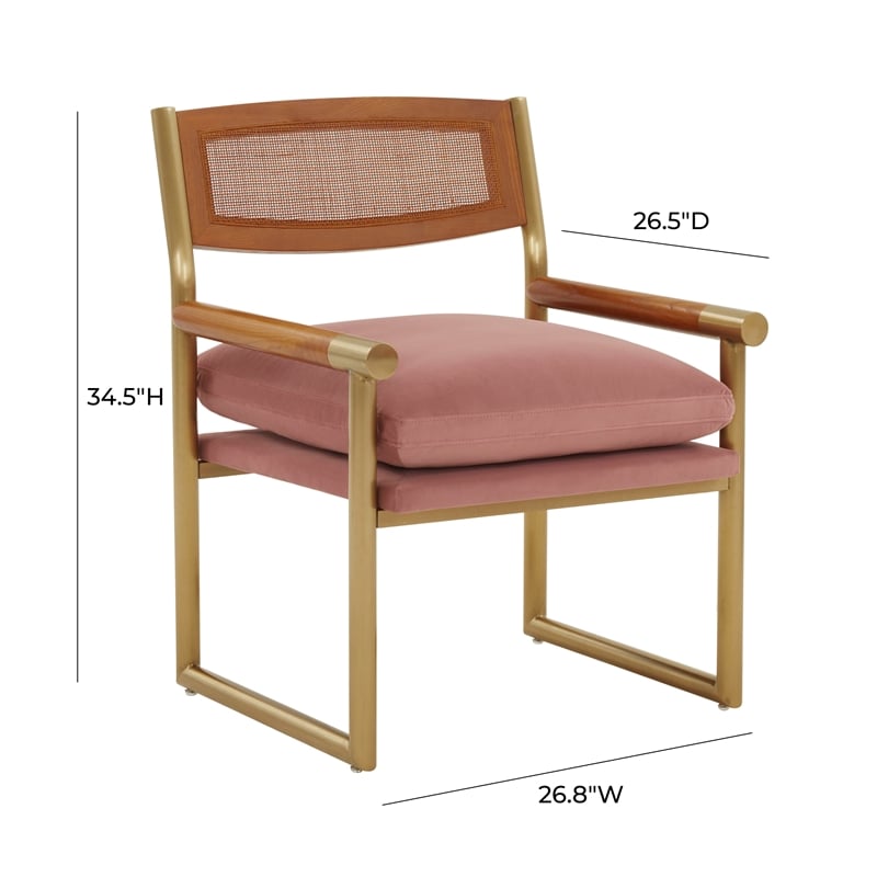 Pemberly Row Rattan Velvet Chair in Mauve Pink - 34.5