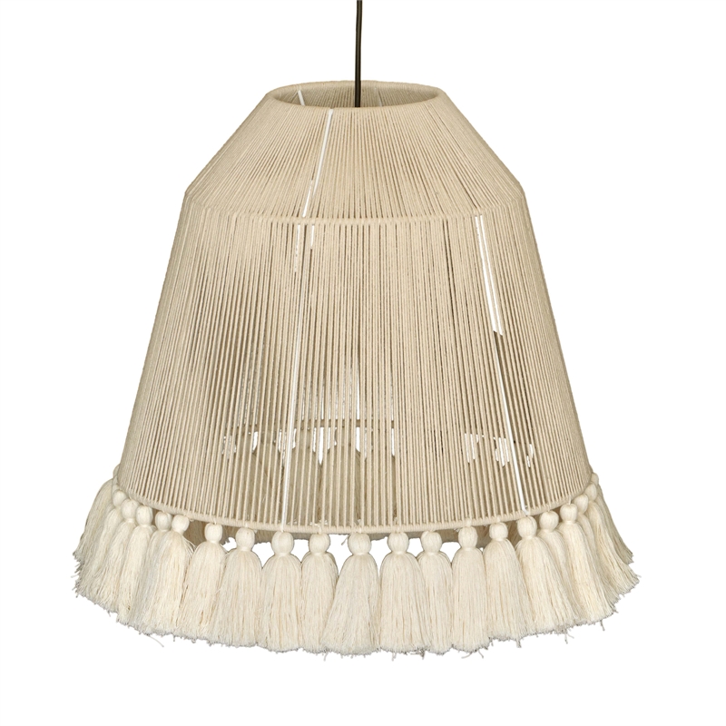 Pemberly Row Transitional White Cotton Tasseled Pendant Lamp