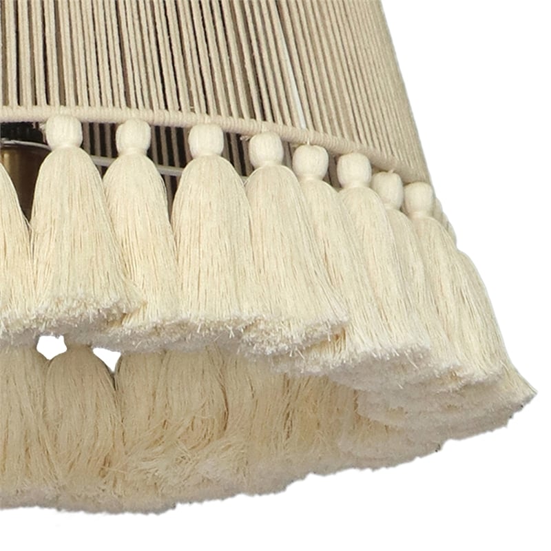 Pemberly Row Transitional White Cotton Tasseled Pendant Lamp