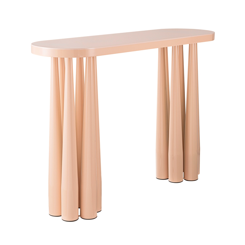 Pemberly Row Contemporary Peach Rose Steel Glossy Console Table