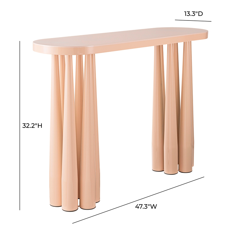 Pemberly Row Contemporary Peach Rose Steel Glossy Console Table