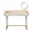 Pemberly Row Transitional Vegan Leather & Wood Vanity Desk in Cream