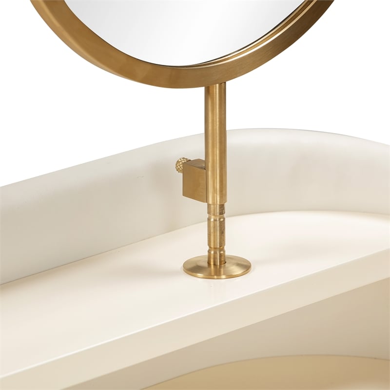 Pemberly Row Transitional Vegan Leather & Wood Vanity Desk in Cream