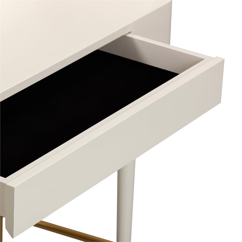 Pemberly Row Transitional Vegan Leather & Wood Vanity Desk in Cream