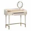 Pemberly Row Transitional Vegan Leather & Wood Vanity Desk in Cream