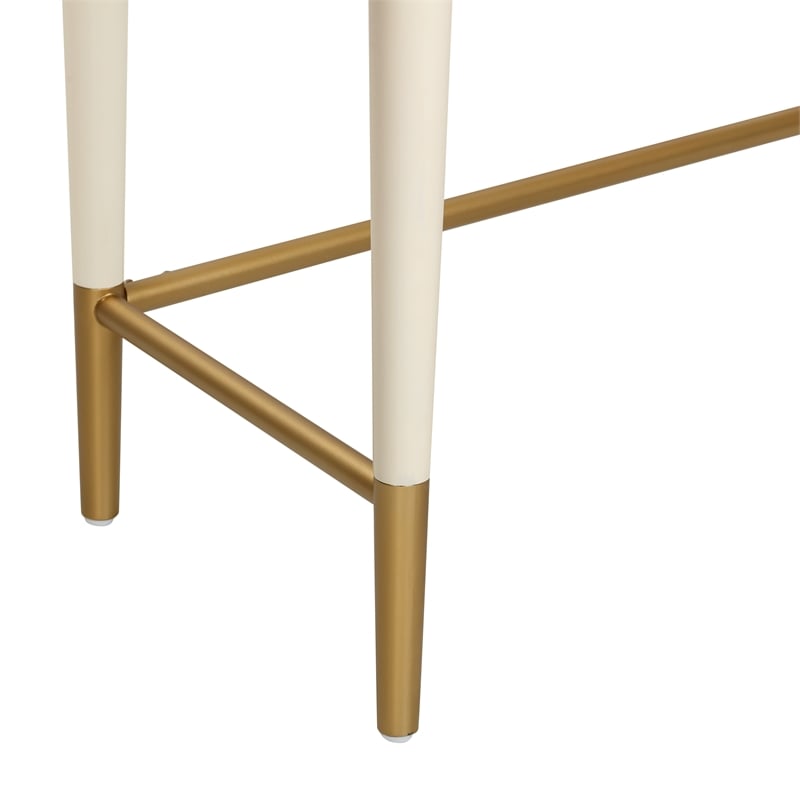Pemberly Row Transitional Vegan Leather & Wood Vanity Desk in Cream