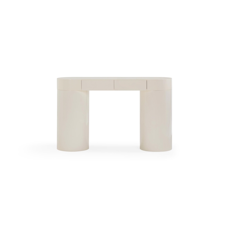 Pemberly Row Contemporary Cream High Gloss Console Table - 50